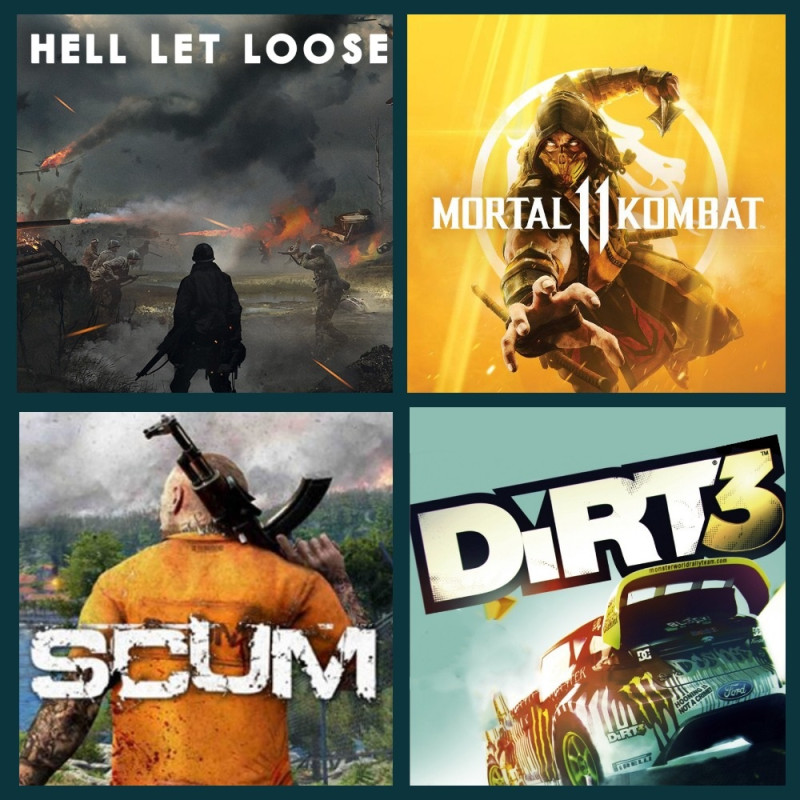 1 Pack=4 games (Hell Let Loose, Mortal Kombat 11, SCUM, Dirt 3 Complete Edition Reward Chest)